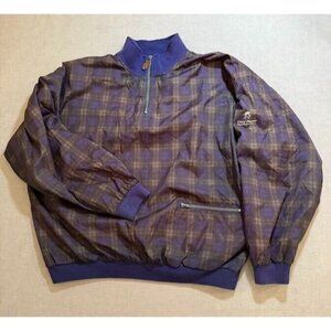 Vintage Gary Player Jacket Adult XL‎ Purple Plaid Logo 1/4 Zip Windbreaker Mens.